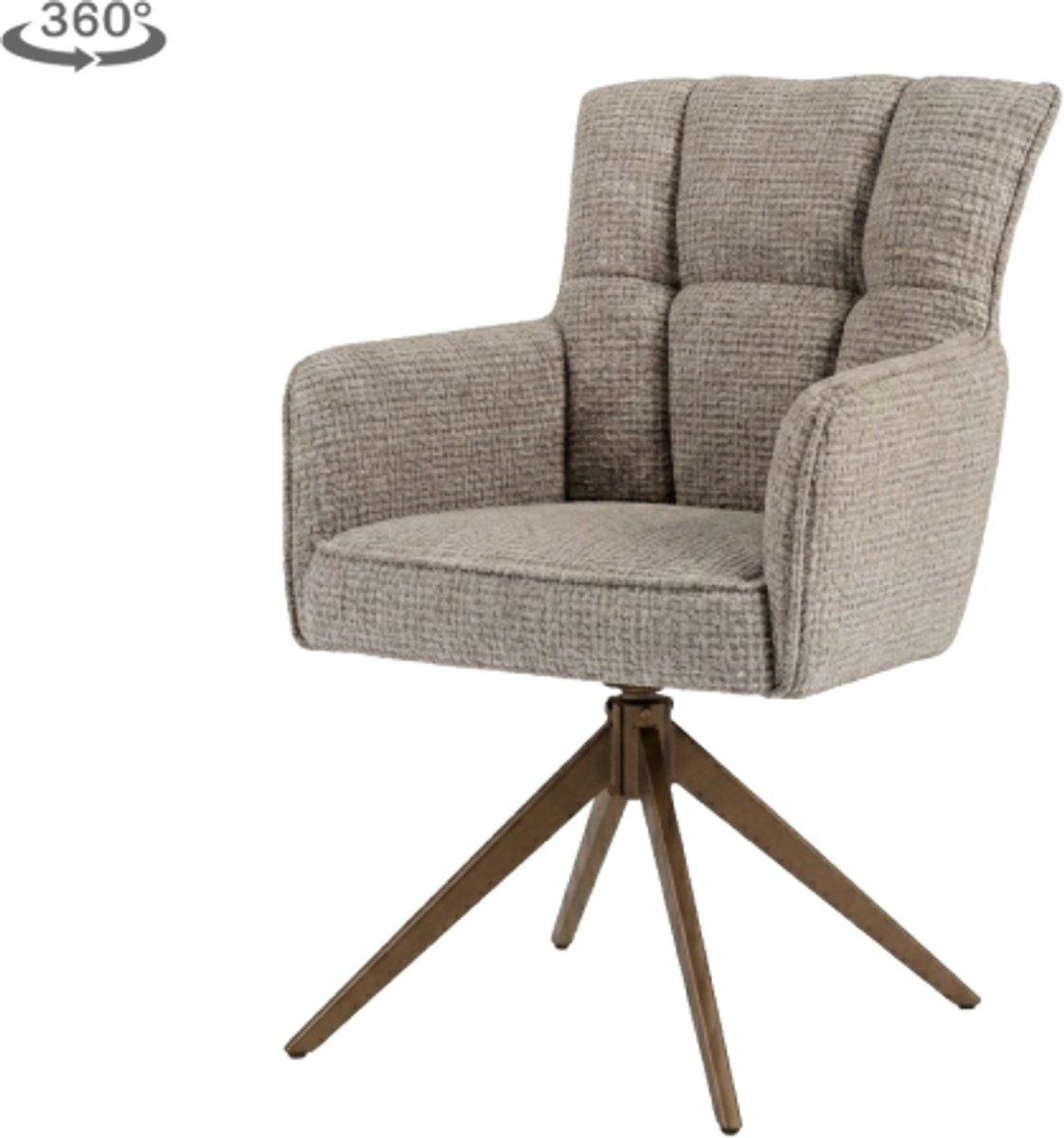 Tower Living Eetkamerstoel Bardi met armleuning draaibaar - Stof cremona 24 taupe - Anodic brown Poot