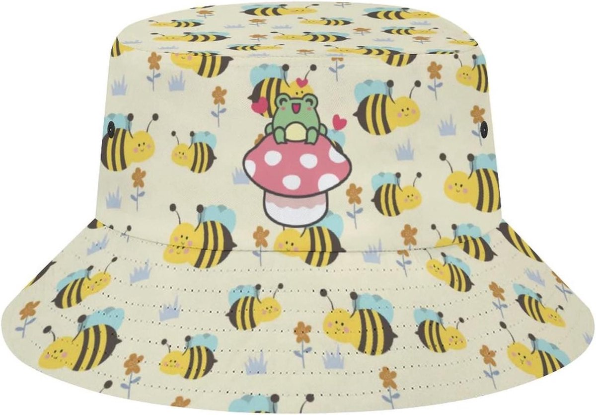 Emmer Hoed - Vissershoed Zomerhoed - Bescherming Buiten - Opvouwbaar Ontwerp - 56-58 cm Omtrek - Kikker Paddestoel Bijen