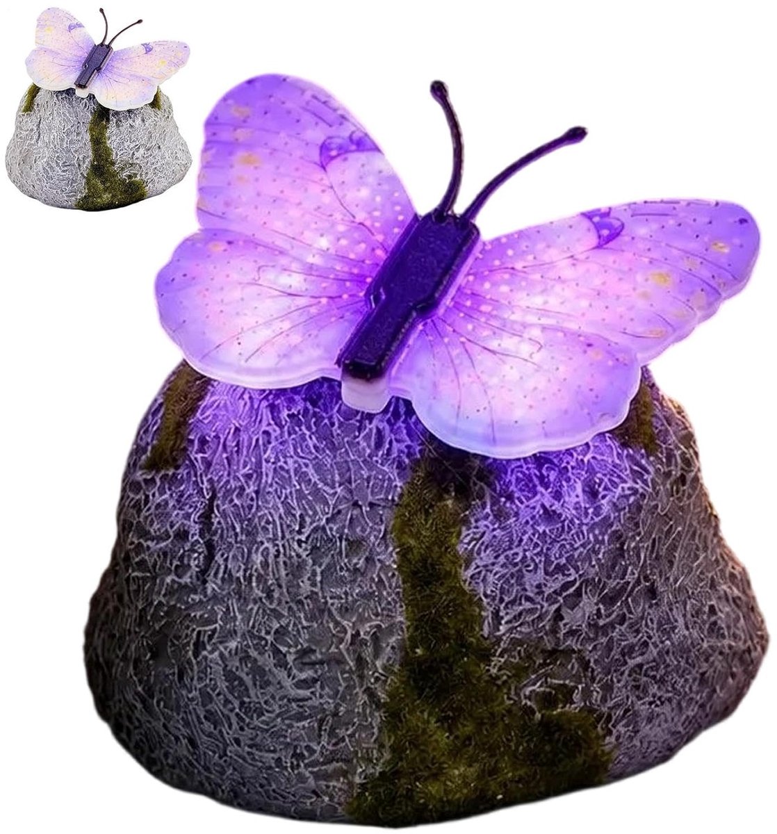 Decoratieve Tuinstenen - Oplichtende Kiezels - Tuin Verlichten - Zonne-energie LED - 13x12x10cm - Paars