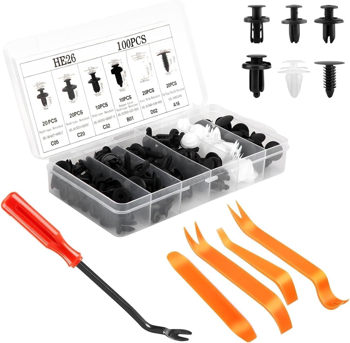 Universele Autoclips - Bevestigingsclips Klemmen - Auto Reparatie - Inclusief Demontage Gereedschap - 100 Stuks - Gemengd