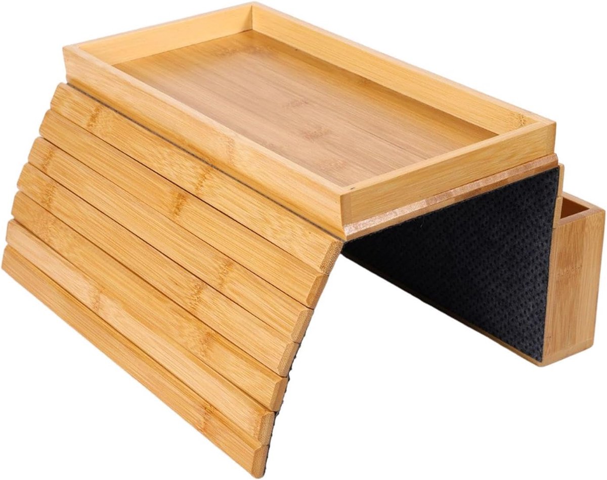 Bank Arm Tray - Sofa Organizer - Drankjes Binnen Handbereik - Opvouwbaar Antislip Ontwerp - 354 cm Lengte - Houtkleur