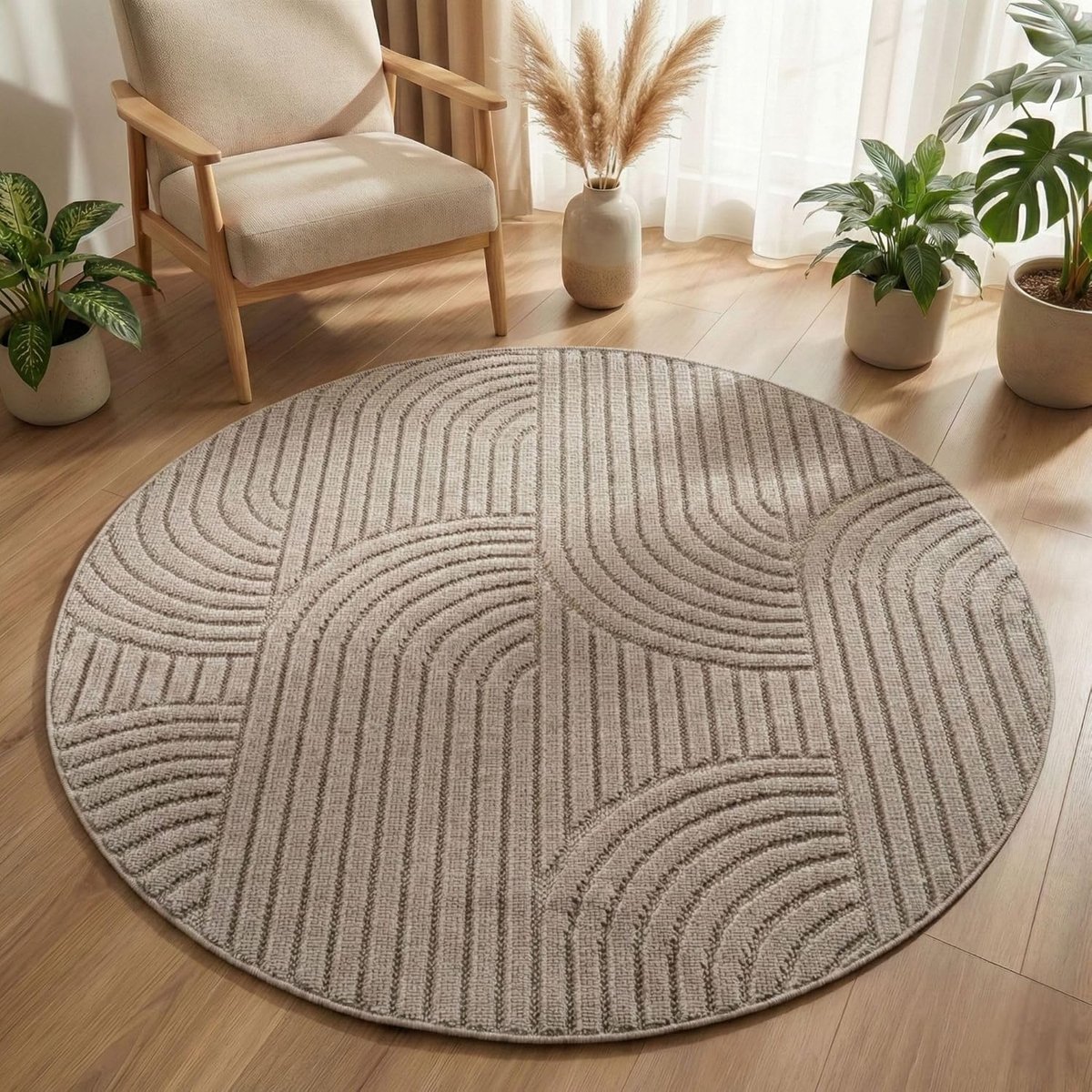 Rond Vloerkleed - Bouclé Tapijt - Woonkamer Decoratie - Geschikt voor Vloerverwarming - 12