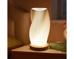 Livatto Moderne Witte Houten Composiet Tafellamp met 3 LED-lichtbronnen, 3 Kleuren & 9 Helderheidsniveaus, Afneembare Wasbare Lampenkap, Antislip Voet, USB-Gevoed
