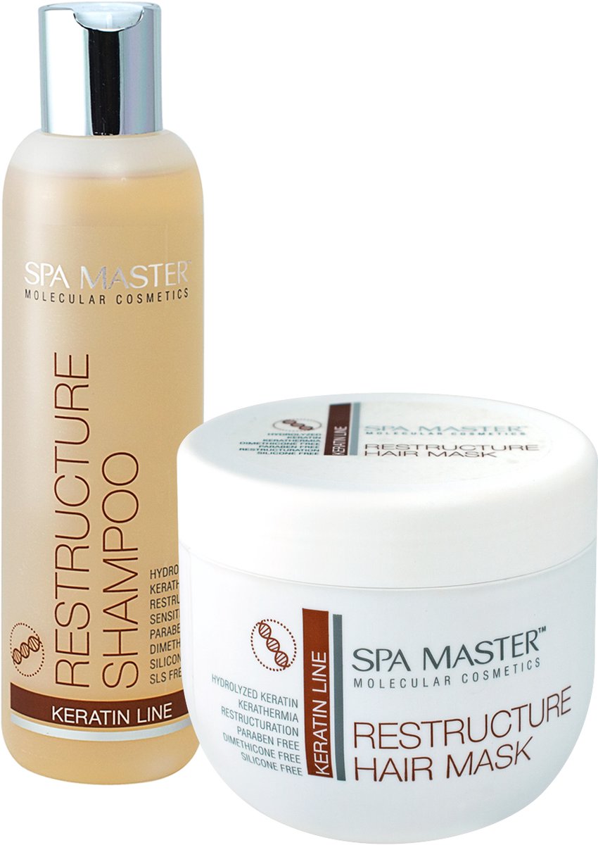Spa Master Keratine Behandeling Set – Shampoo 200ml + Haarmasker 500ml – Voor Beschadigd Haar – Intens Voedend – 700ml
