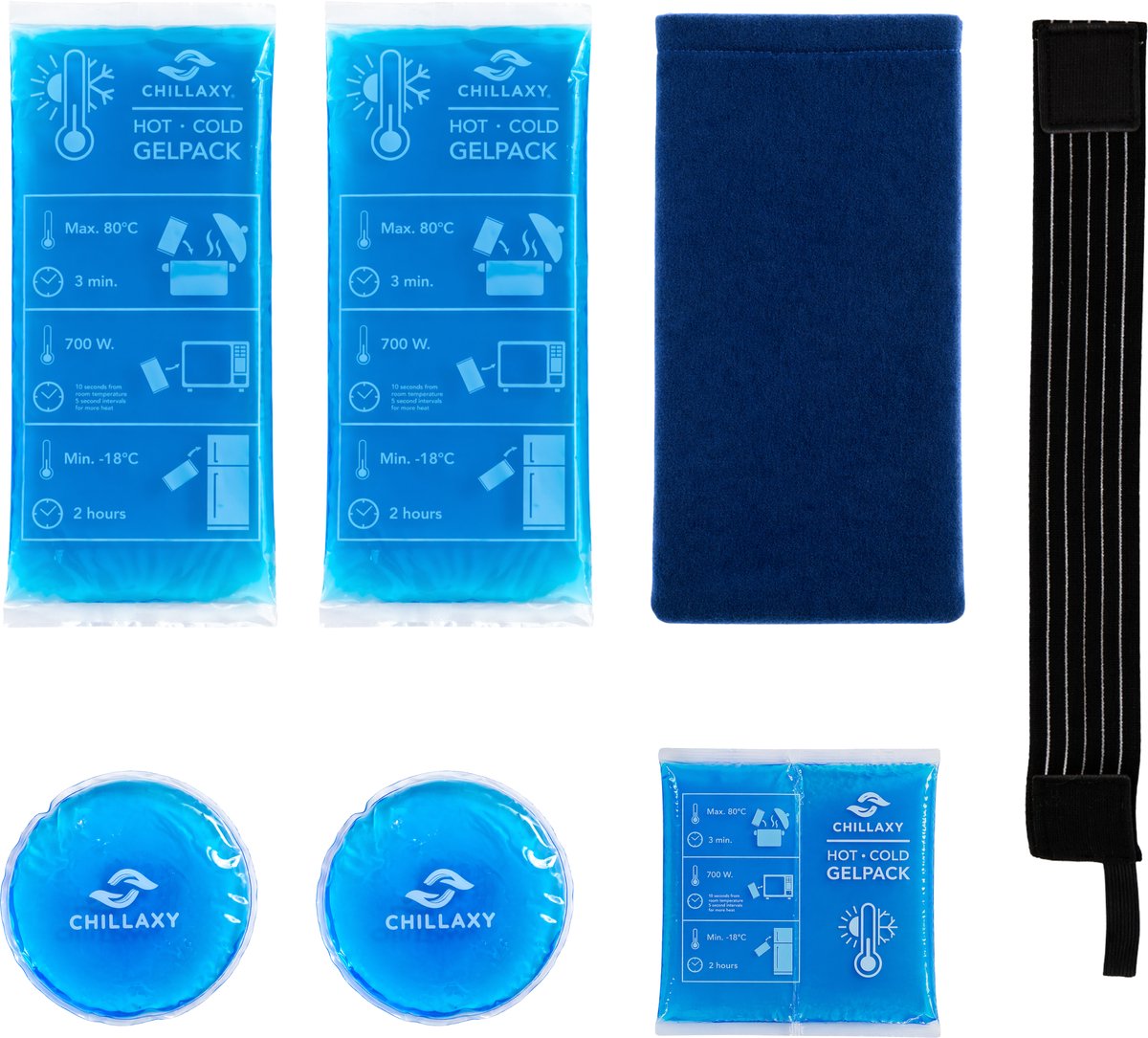 Chillaxy Coldpack – Icepack – 7 delige set met Hoes & Elastische Band – Coolpack, IJspack, Gelpack – Koud Compress Herbruikbaar