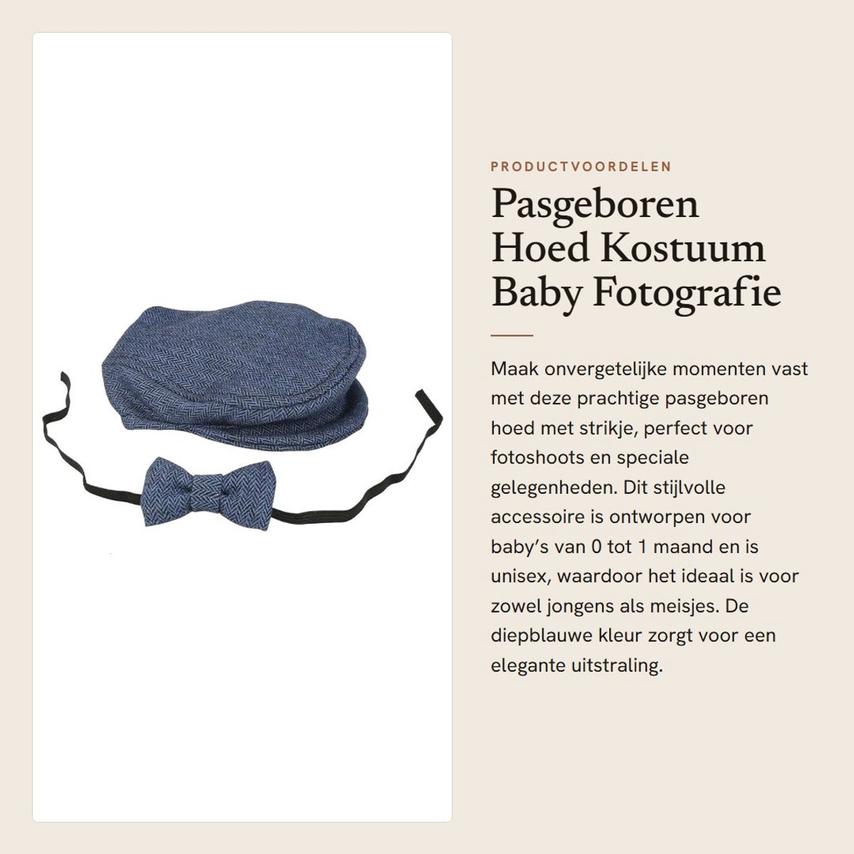 Dailygoods- Pasgeboren Hoed - Baby Kostuum - Fotografie Rekwisieten - Unisex - Zacht en Ademend - Comfortabele Pasvorm - Babyfotografie