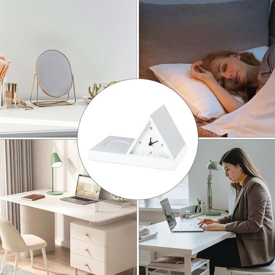 Verlichte wekker - Nachtkastje organizer - Comfortabel lezen - Ergonomisch ontwerp - 18 cm breed - Wit — afbeelding 3