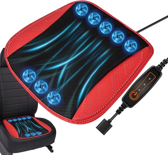 Geventileerde stoelhoes - Auto koelkussen - Comfortabel reizen - Verstelbare koeling - 44x44 cm - Rood