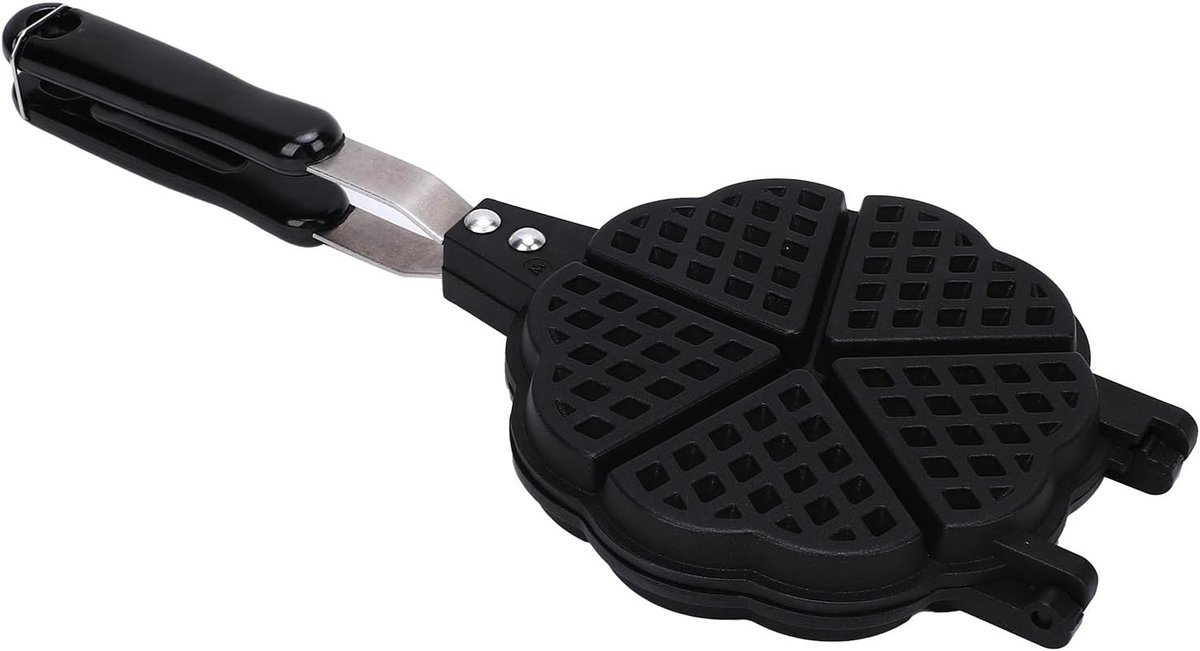 Wafelijzerpan Hartvorm - Mini wafelmaker - Ontbijt maken - Veelzijdig ontwerp - 38 x 15 cm - Zwart