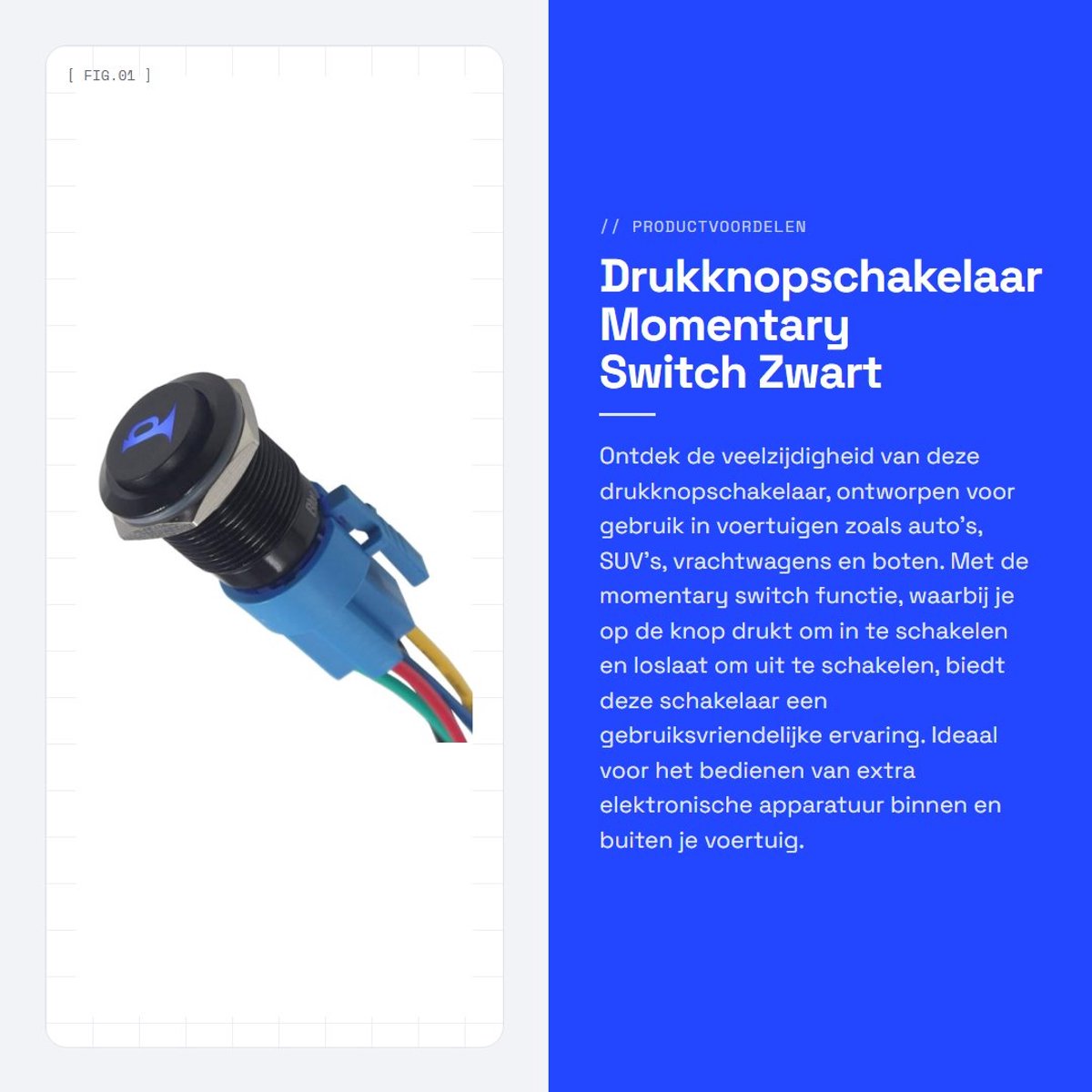 Dailygoods - Drukknopschakelaar - Momentary Switch - Zwart - 12V Auto - Geschikt voor SUV Vrachtwagen Boot - Pijllicht