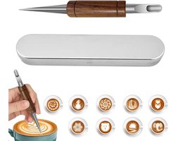 Latte Art Gereedschap - Tekengereedschap Koffie - Koffie Decoratie Maken - Antislip Houten Grip - 14.7 cm - Natuurlijk Hout