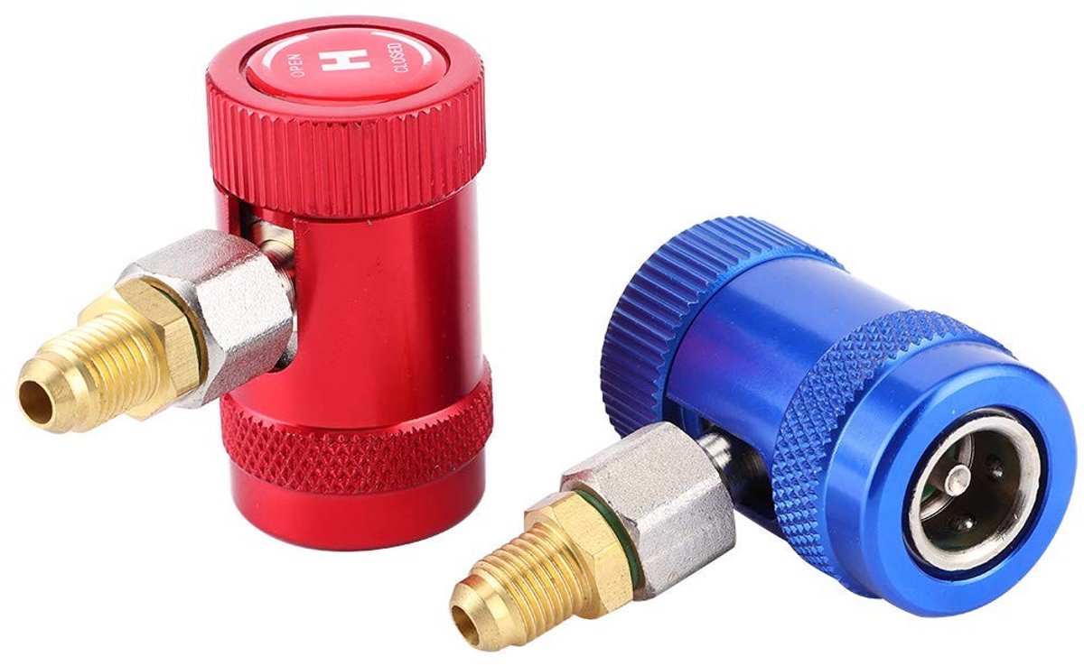Dailygoods - R1234yf Snelkoppelingen - Handmatige Koppelingen - Blauw/Rood - Hoge/Lage Druk - Adapterset voor Airconditioning - Geschikt voor R1234yf