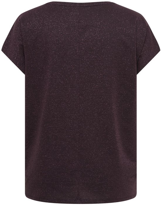 Donkerpaarse glitter top met korte mouwen.