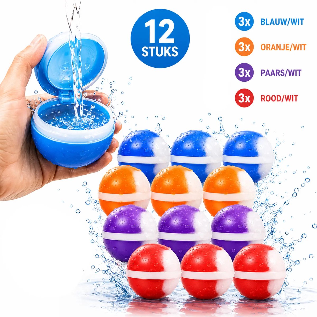 Mega set herbruikbare waterballonnen - 12 stuks - Zwembad- en strandspeelgoed voor kinderen van 3-12 jaar - Zomerspeelgoed voor jongens en meisjes - Waterspelletjes voor buitenactiviteiten