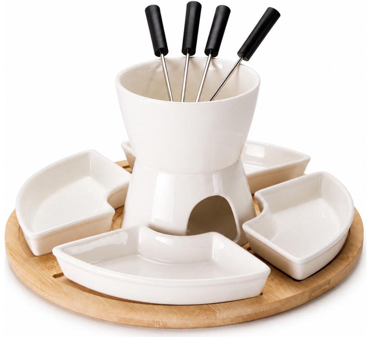 Excellent Houseware Chocolade fondue set - keramiek/bamboe - fondueset - incl 4 vorken