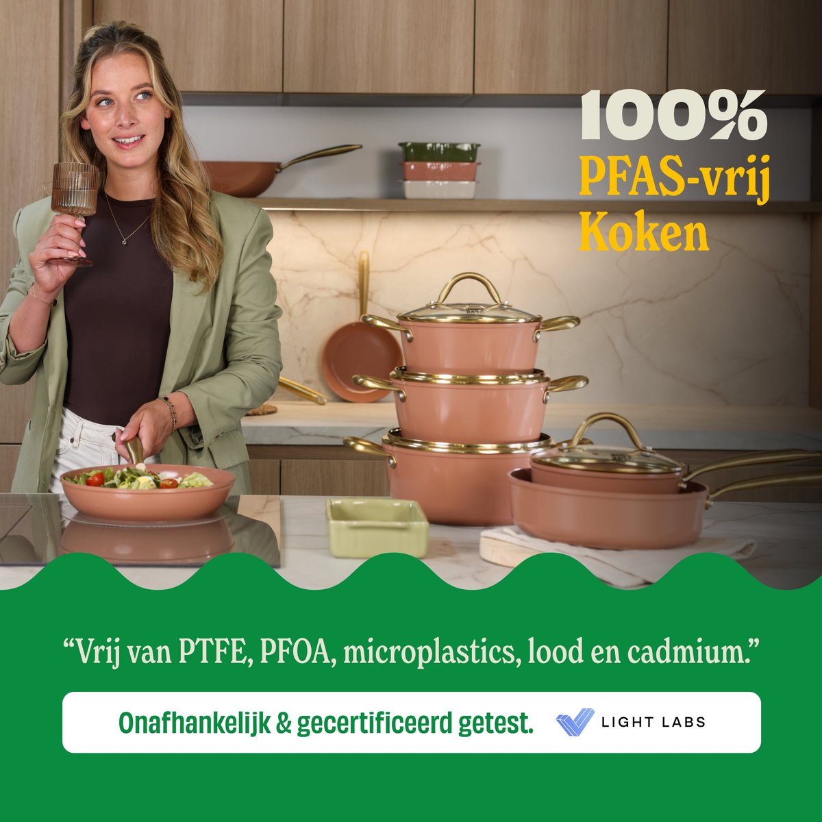 Cook & Pan Sienna Pannenset 9-delig PFAS vrij - Oud Roze met Gouden Handgrepen - Alle Warmtebronnen - Krasbestendige Anti Aanbaklaag - Vaatwasserbestendig - Gas, Inductie, Elektrisch, Oven - Pannen set - Koekenpan Wokpan Steelpan Hapjespan Kookpot – foto 6