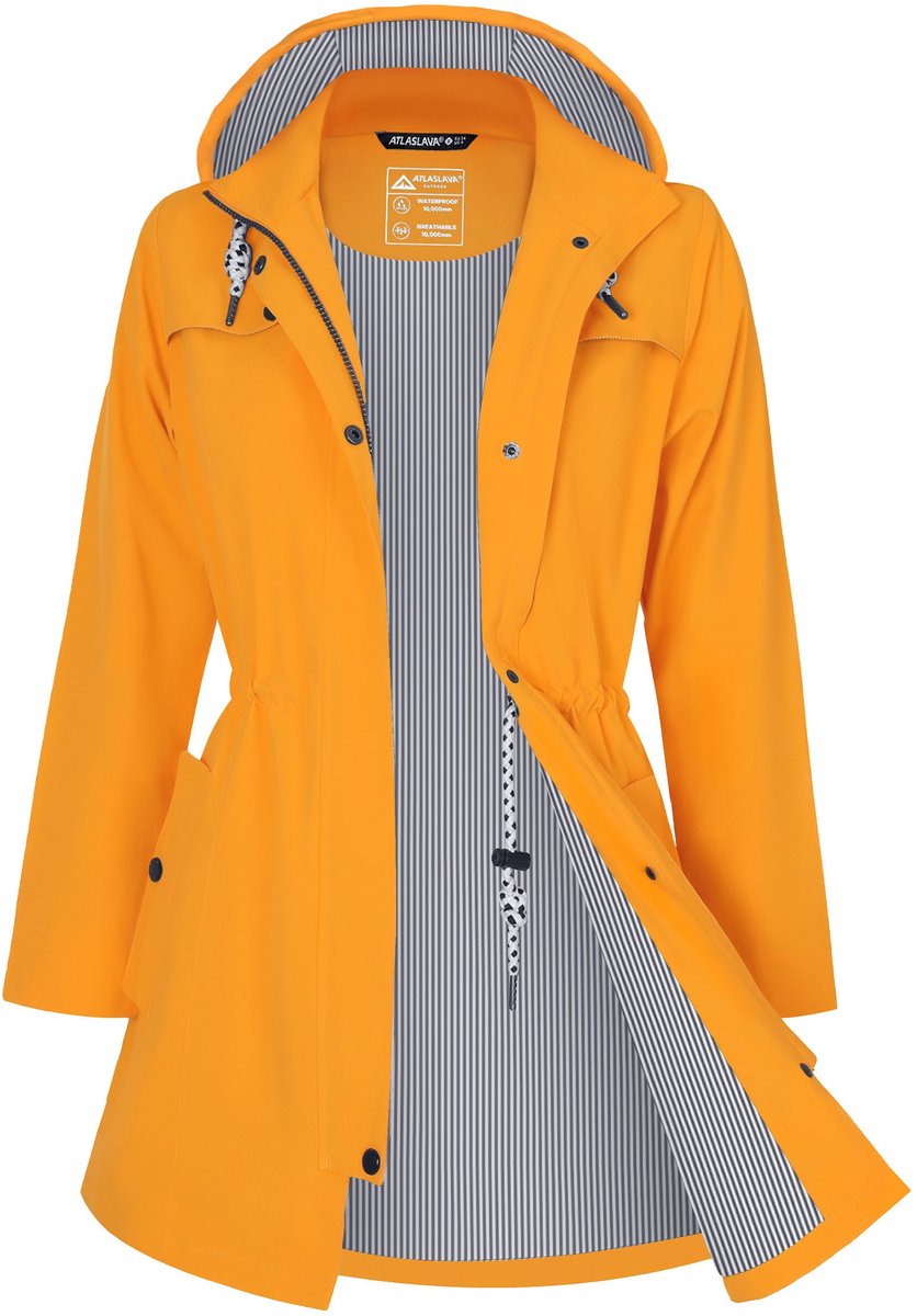 OLOEY Lange regenjas dames | waterdichte, ademende jas met capuchon en comfortabele pasvorm - Maat XL