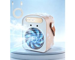 Mini Luchtkoeler met Verneveling - Draagbare Air Cooler en Luchtbevochtiger - Draagbare ventilator - USB Oplaadbaar - Voor Bureau, Slaapkamer en Kantoor