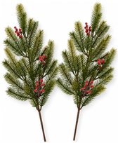 Decoris Kersttakken/dennentakken - 2x - groen met bessen - 77 cm