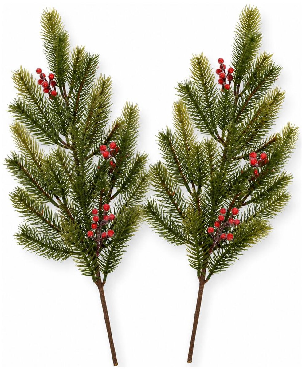 Decoris Kersttakken/dennentakken - 2x - groen met bessen - 77 cm