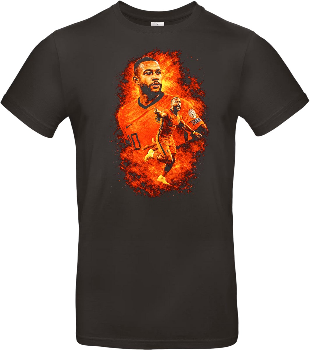 T-shirt zwart met opdruk van het Nederlandse voetbal icoon Mephis Depay maat L van Shirtmakelaar