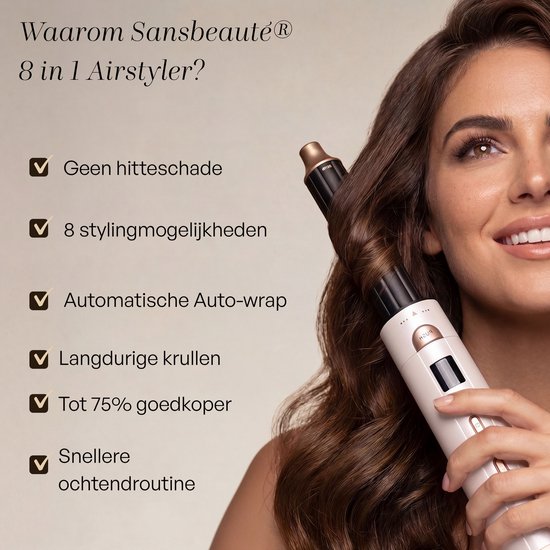 Sansbeauté® 8-in-1 Airstyler met Diffuser - Multistyler - Föhnborstel Kort Haar - Haarkruller - Haarstyler - Haardroger - Warmteborstel - Krulborstel - Krultang - Haarstijler - Stijlborstel - 5 in 1 Hairstyler