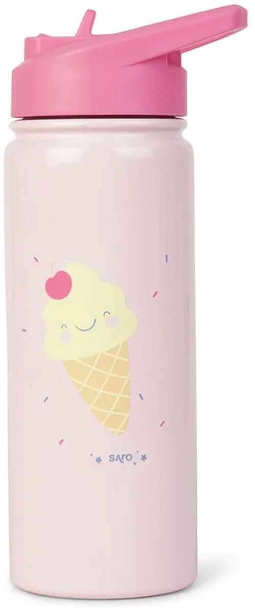 Saro Thermosfles Met Rietje 500ml Roze Kinderen