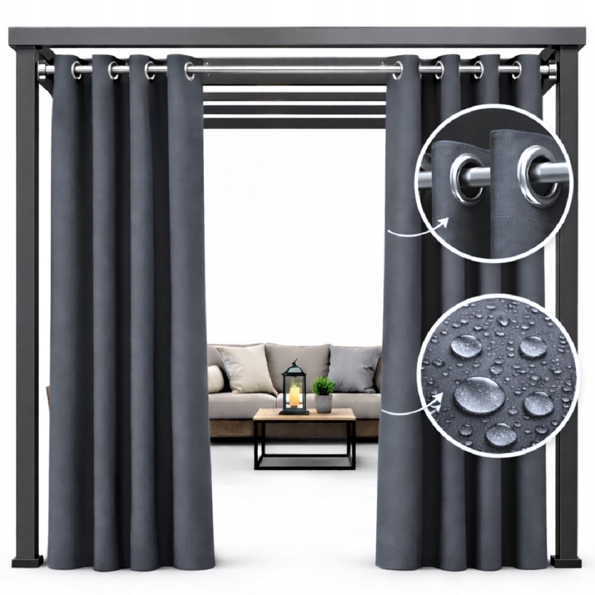 NOW-ART Wodo-K Serie - Tuingordijn - Waterafstotend - Grafietgrijs - 155 × 230 cm Grijs;Zwart