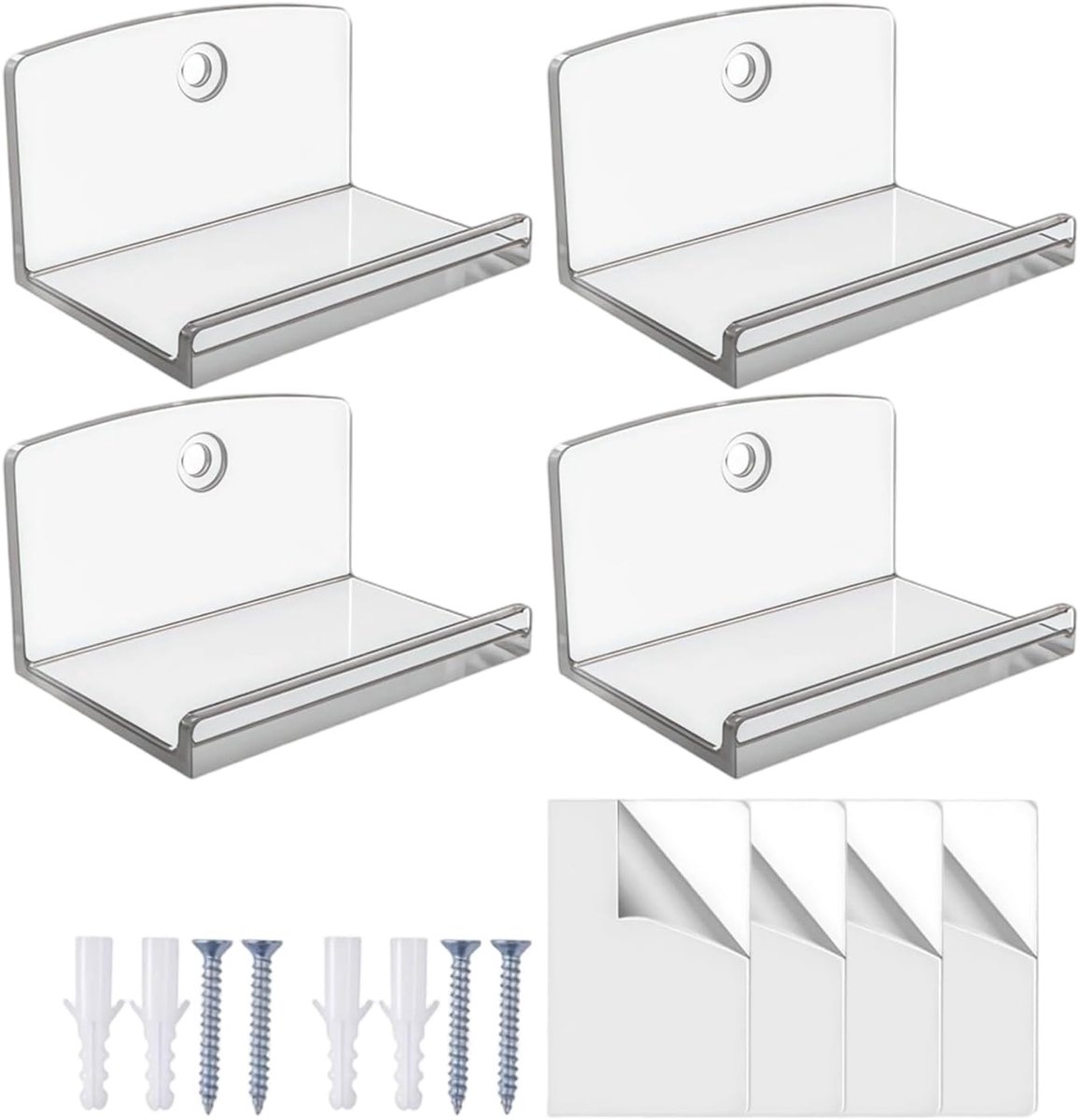 Wandplaathouder - Acryl organizer - Collectie presenteren - Veilige flexibele installatie - 4 stuks - Transparant