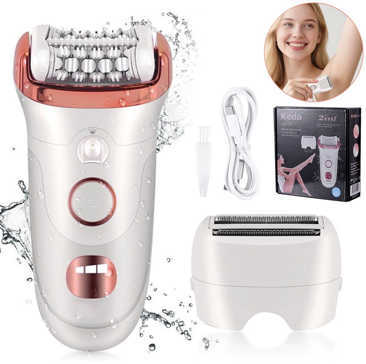 2-in-1 elektrisch scheerapparaat voor vrouwen - Ontharingsapparaat voor vrouwen - Intiem scheerapparaat - Waterdicht - USB-oplaadbaar - Geschikt voor benen, gezicht, lippen, lichaam en bikinilijn