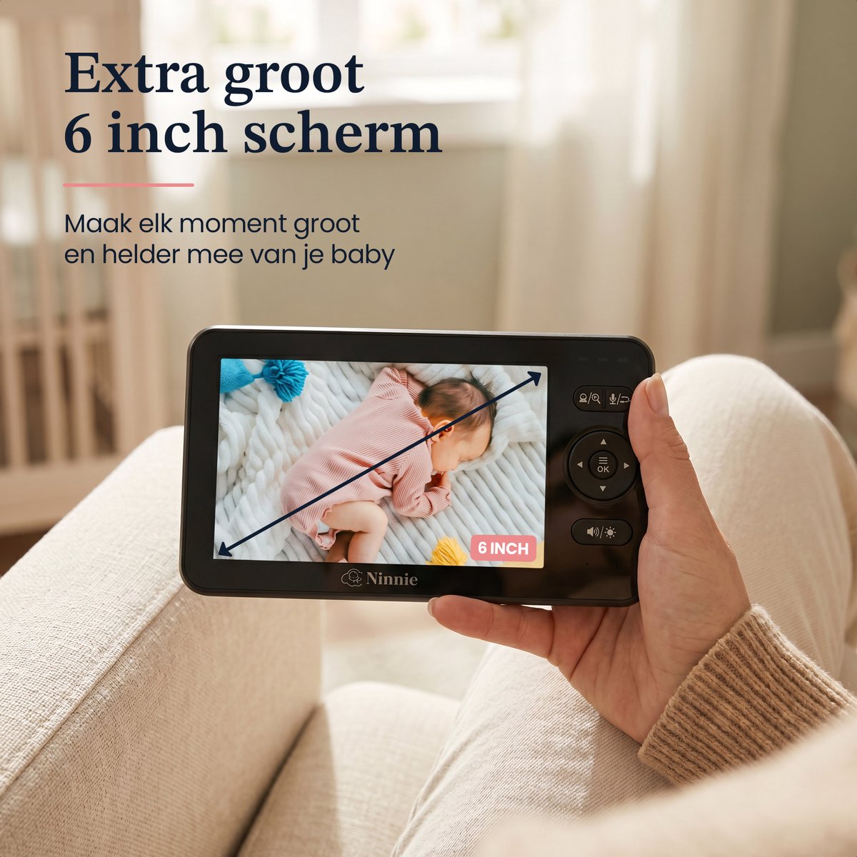 Ninnie Babyfoon met Camera - 6 Inch Scherm - 4000mAh Accu thumbnail 3