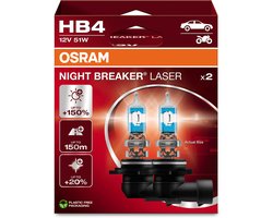 Osram Night Breaker Laser - Halogeenlamp - HB4 - 150% Heldere Licht - 20% Witter