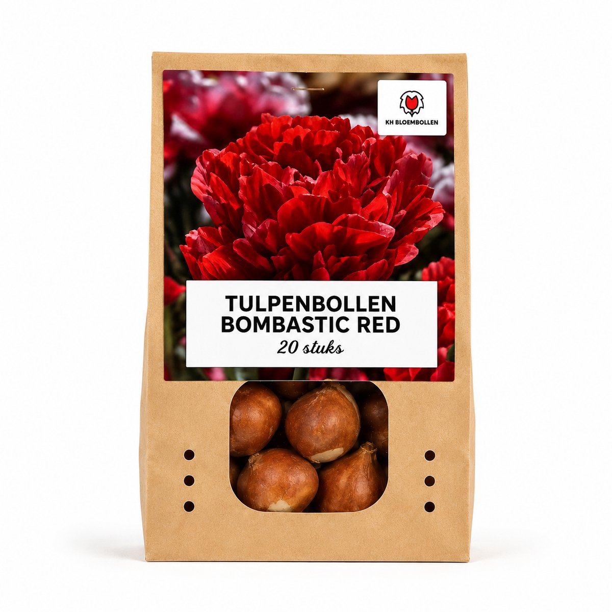 Tulpenbollen Bombastic Red - 20 Stuks - Rode Pioentulp - Dubbelbloemige Tulp - Bolmaat 11/12