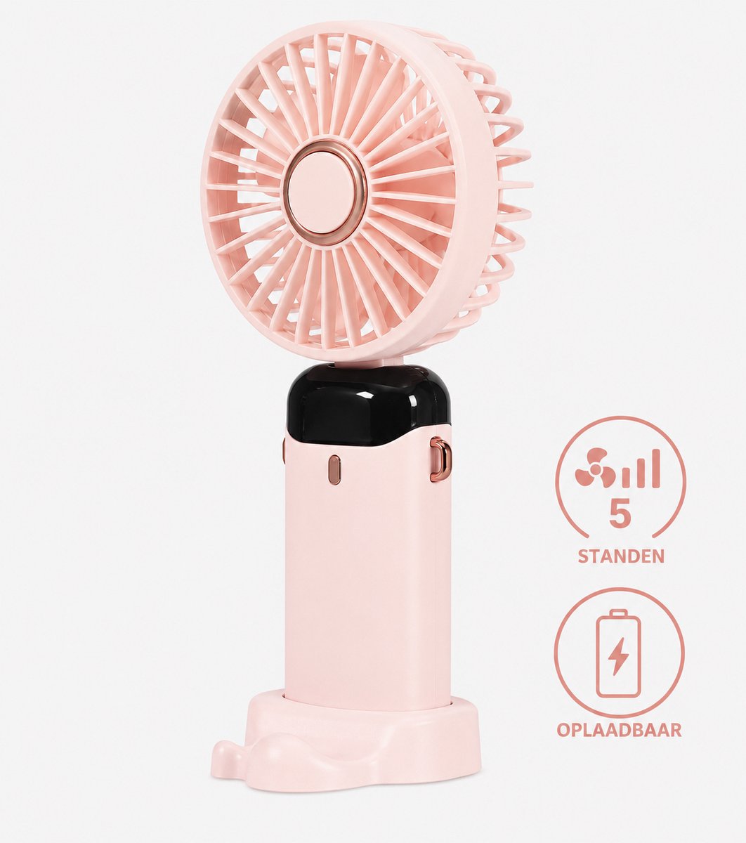 DEGG® - Handventilator - Mini Ventilator Oplaadbaar - Draagbare & Stille USB Ventilator - 5 Standen - Ideaal voor Reizen, Kantoor & Zomer - Roze - 1 stuks