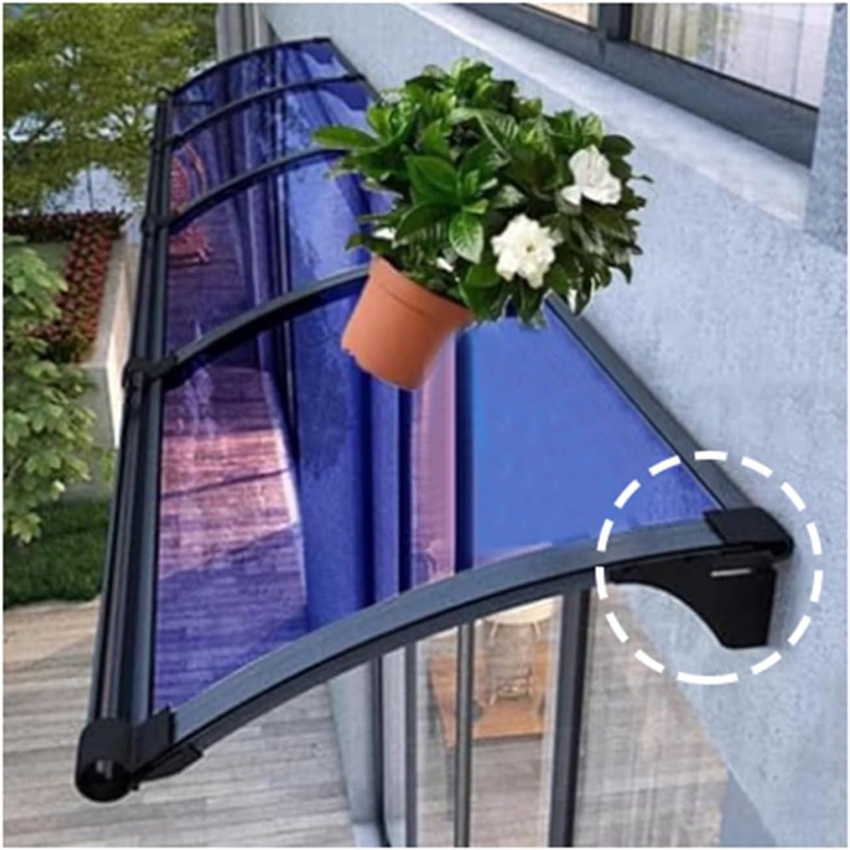 Buitenluifel Polycarbonaat - Terrasoverkapping Deurluifel - Bescherming Buitenruimte - Slagvast UV-bestendig - 45cm Breedte - Zwart Blauw