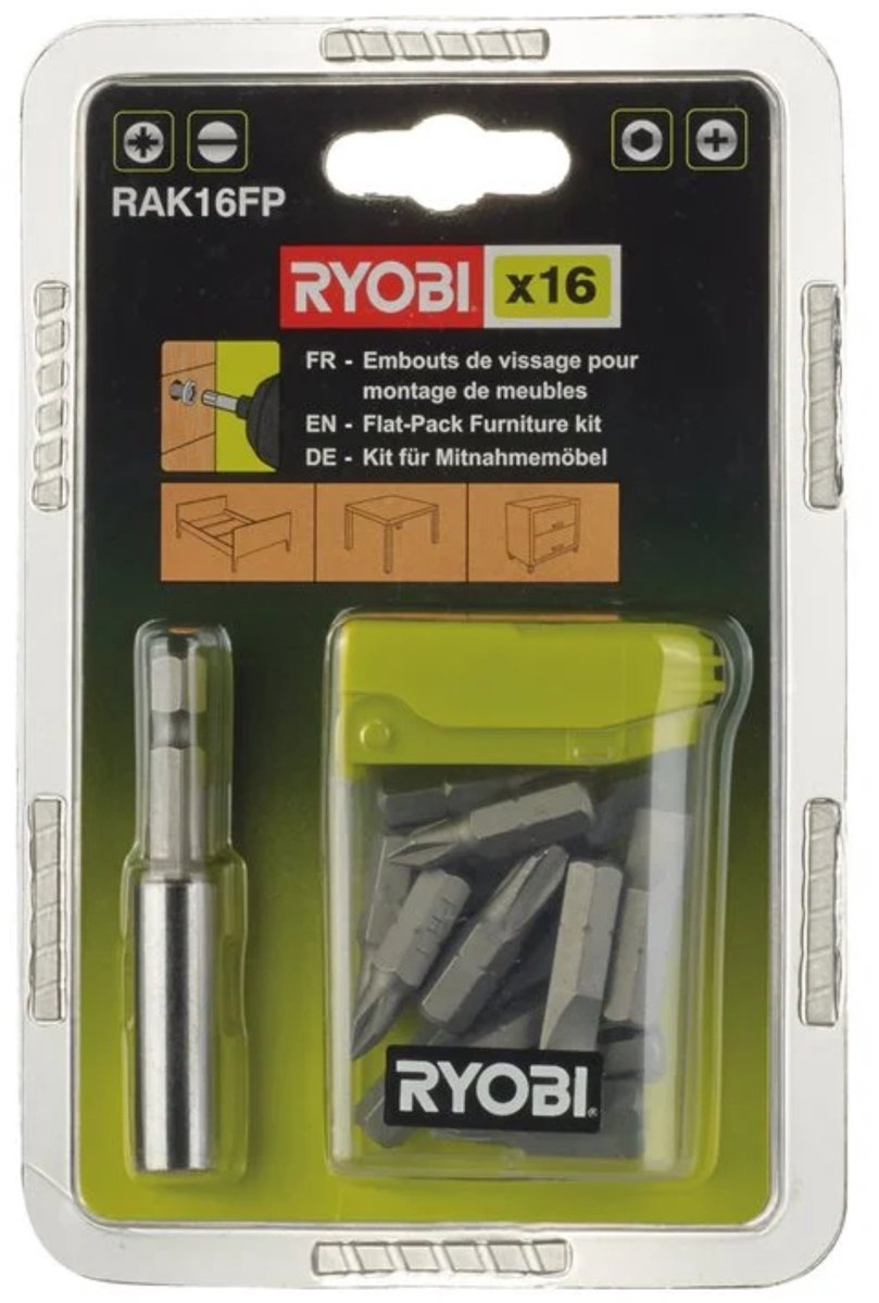 Ryobi RAK16FP Serie - Bit Set - 16 stuks - Magnetische Houder - 25 mm Bits