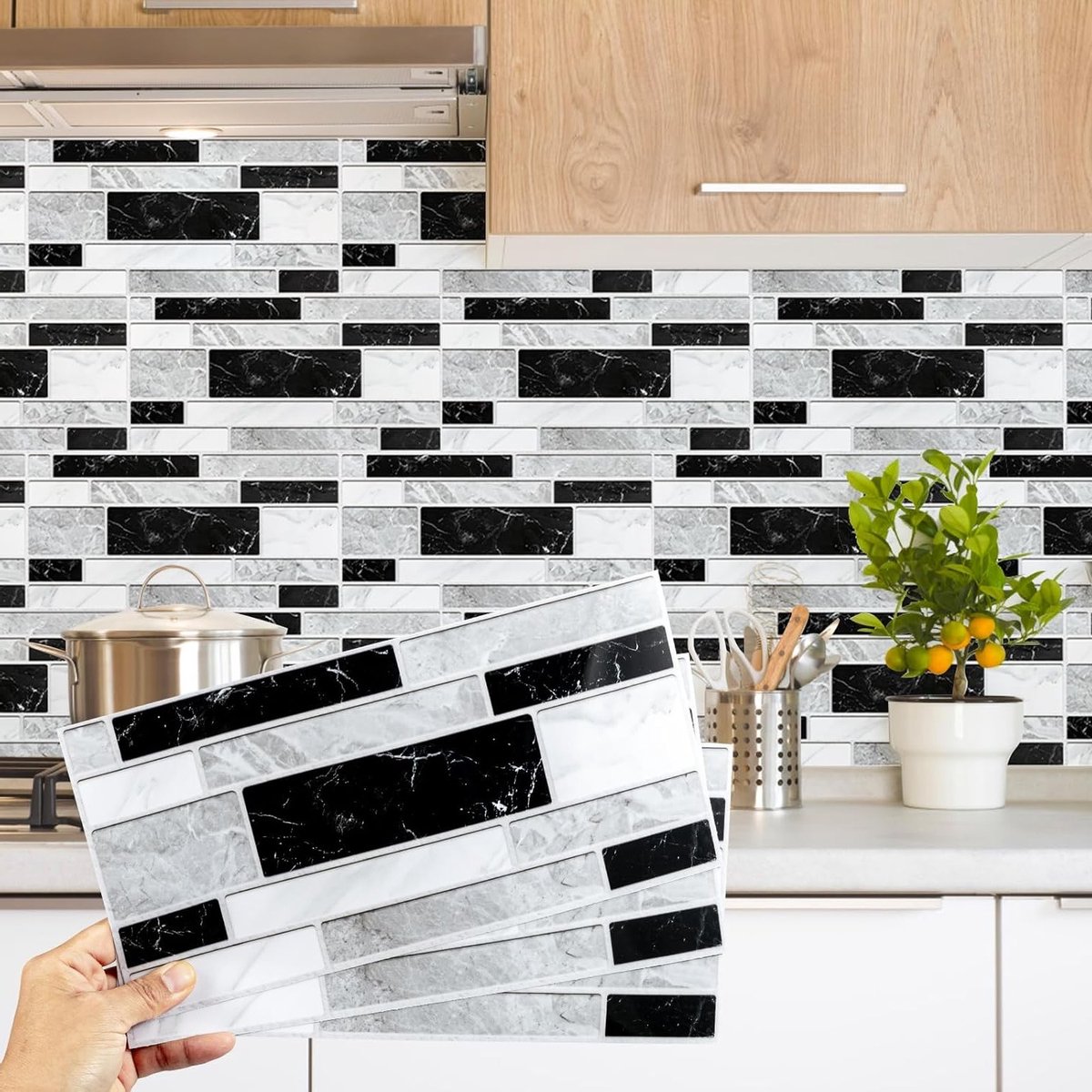 Zwarte Tegelstickers 12 Stuks 15x30cm Waterdichte Vinyl Wanddecoratie voor Keuken en Badkamer, Zelfklevende Tegelfolie voor Makkelijk Tegelrenovatie