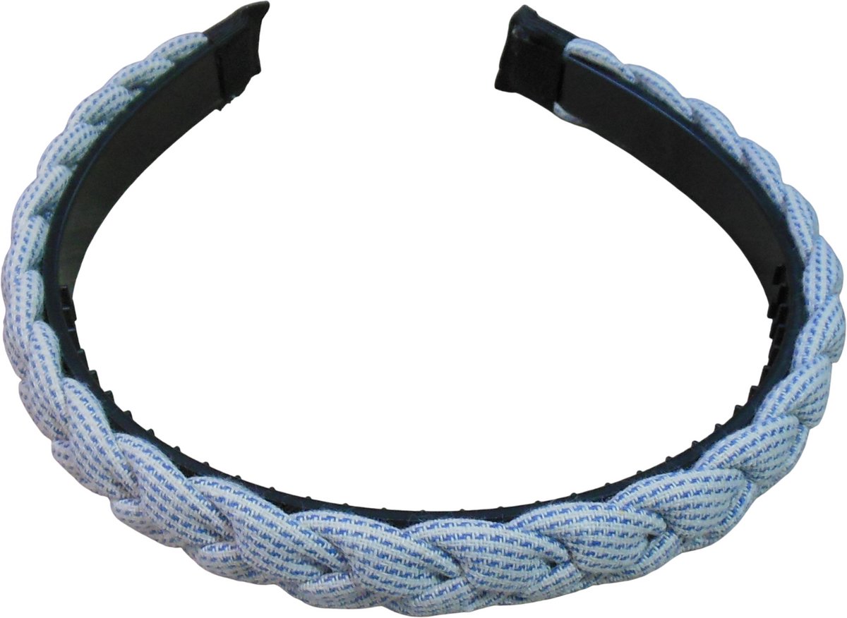 Diadeem gevlochten blauw-wit