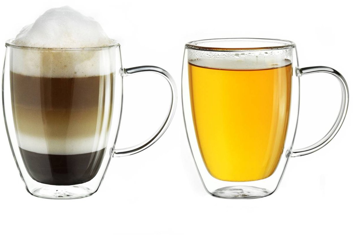 Creano dubbelwandig thermoglas met oor 250ml, groot dubbelwandig glas gemaakt van borosilicaatglas, koffie-/theeglas, set van 2