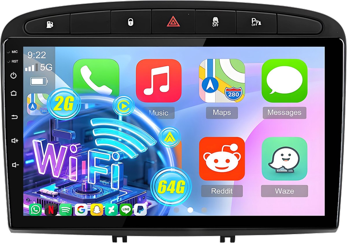 Cestovet Autoradio - Geschikt voor Peugeot 308, 408, 308SW, RCZ 2012-2020 met Android 15, Draadloze CarPlay & Android Auto, Bluetooth, GPS-navigatiesystem, 9 Inch TouchScreen, WiFi & USB, FM & RDS, Stuurwielbediening, 2GB + 64GB, DSP