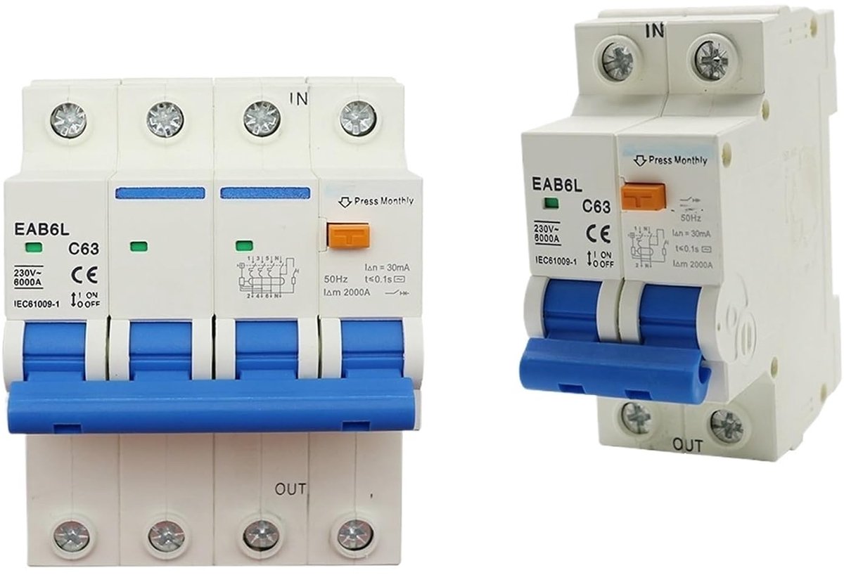 Stroomonderbreker - Veiligheidsschakelaar - Elektrische Beveiliging - Lekstroom Detectie - 4P 30mA - Grijs