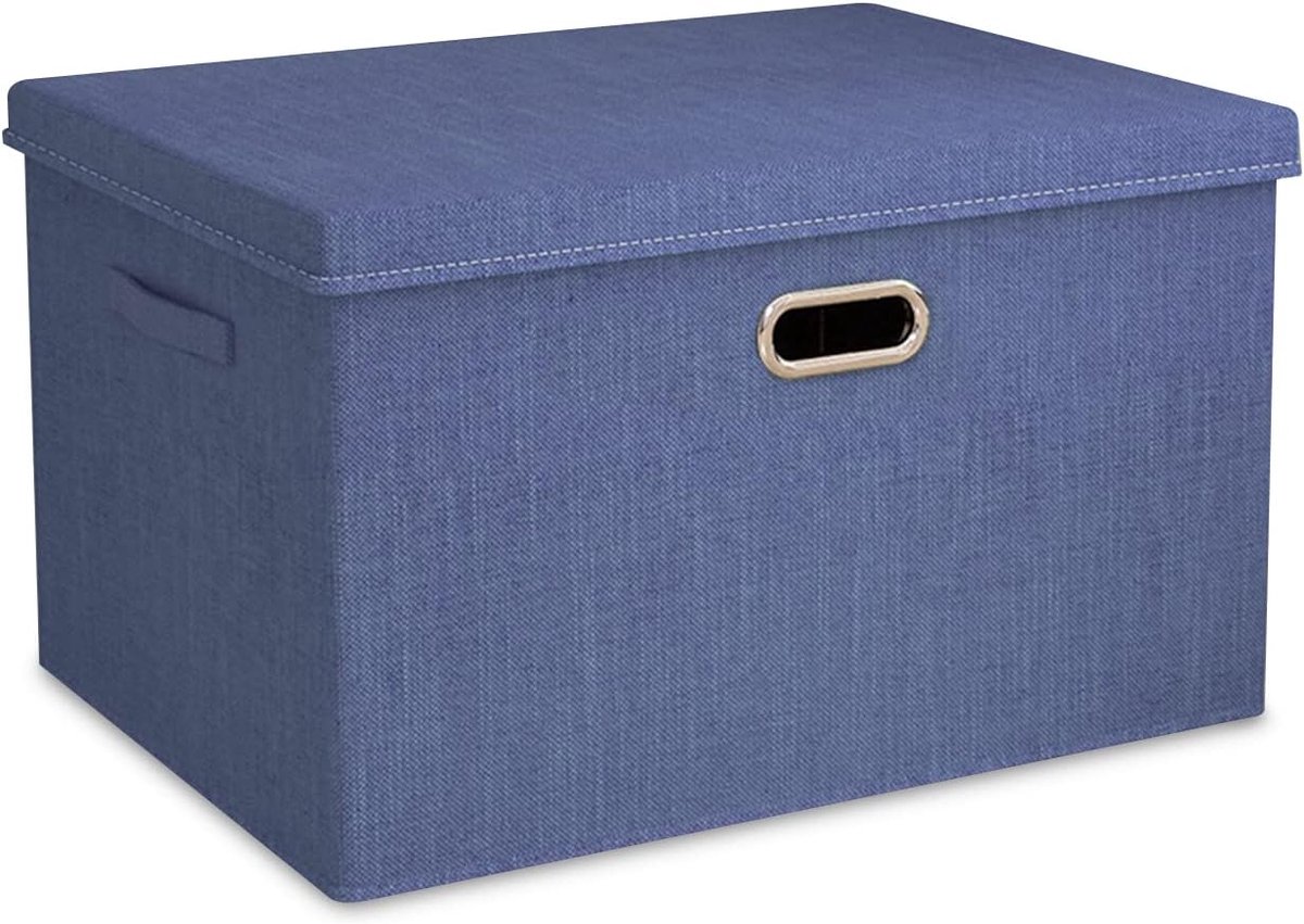 Opvouwbare Opbergbakken - Opbergmanden Deksel - Ruimte Efficiënt - Met Handgrepen - Grote Formaat - Blauw