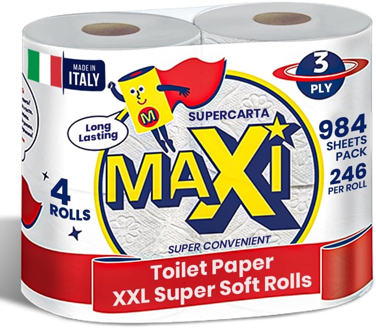 Toiletrollen - Zacht papier - Dagelijks gebruik - 3-laags structuur - 4 rollen - Wit