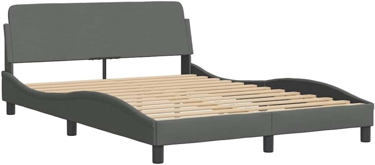 Bedframe stof - Tweepersoons bed - Rustgevend slapen - Met hoofdeinde - 140x200 cm - Donkergrijs