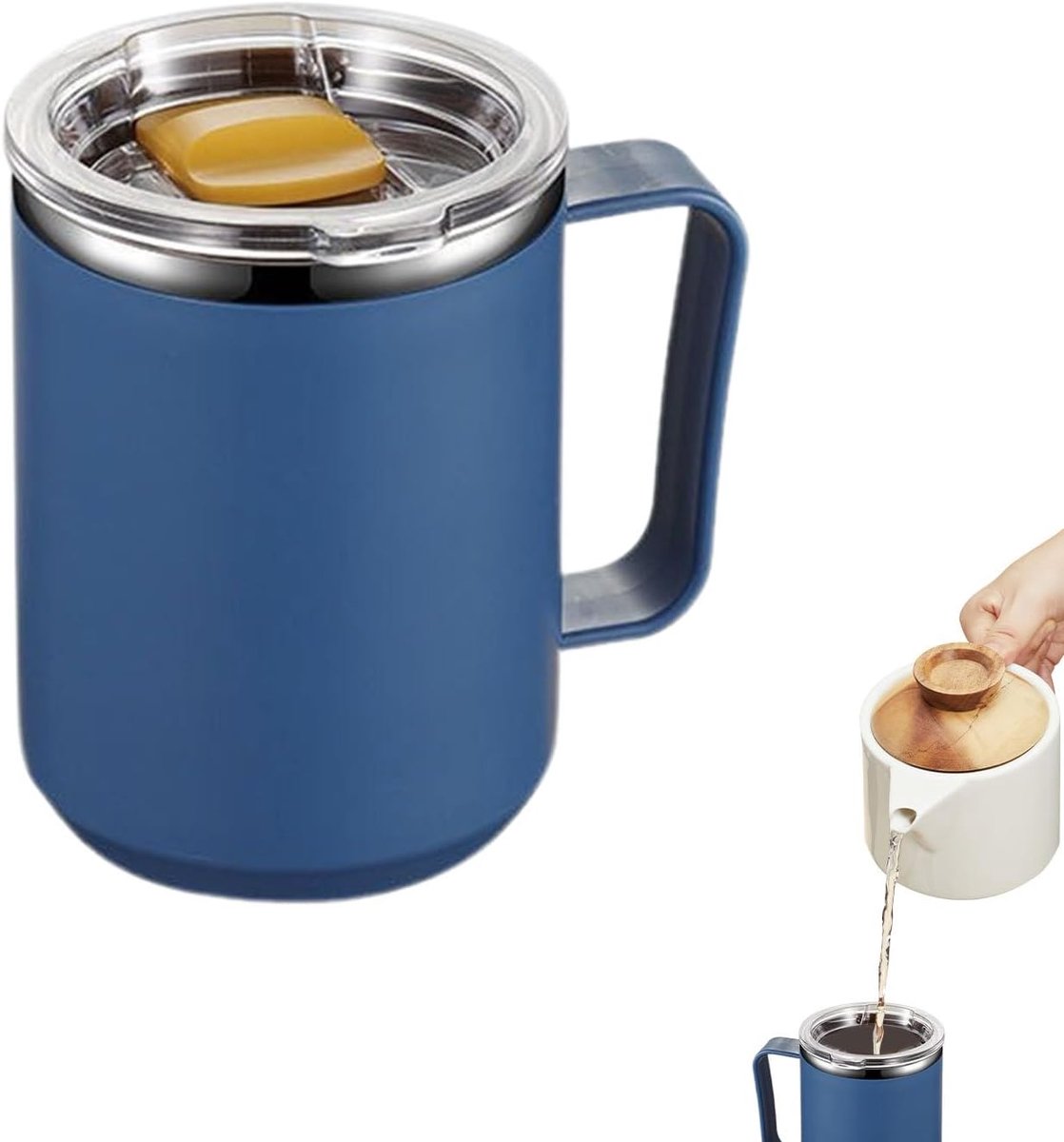 Metalen Reisbeker - Thermobeker RVS - Dranken Meenemen - Dubbele Wand Isolatie - 450 ml - Blauw