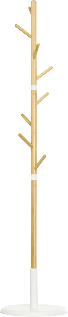 Kapstok staand - met 8 Kapstokhaak - Staande kapstok - van MDF en massief bamboehout - 175,6 x 37,8 x 37,8 cm - wit