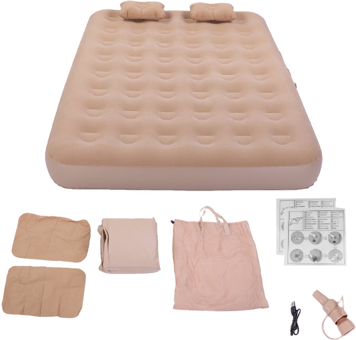 Auto luchtbed - multifunctioneel - achterbank - 2 persoons - opblaasbaar bed - luchtmatras - reizen - vakantie - kamperen - bed - matras - Khaki