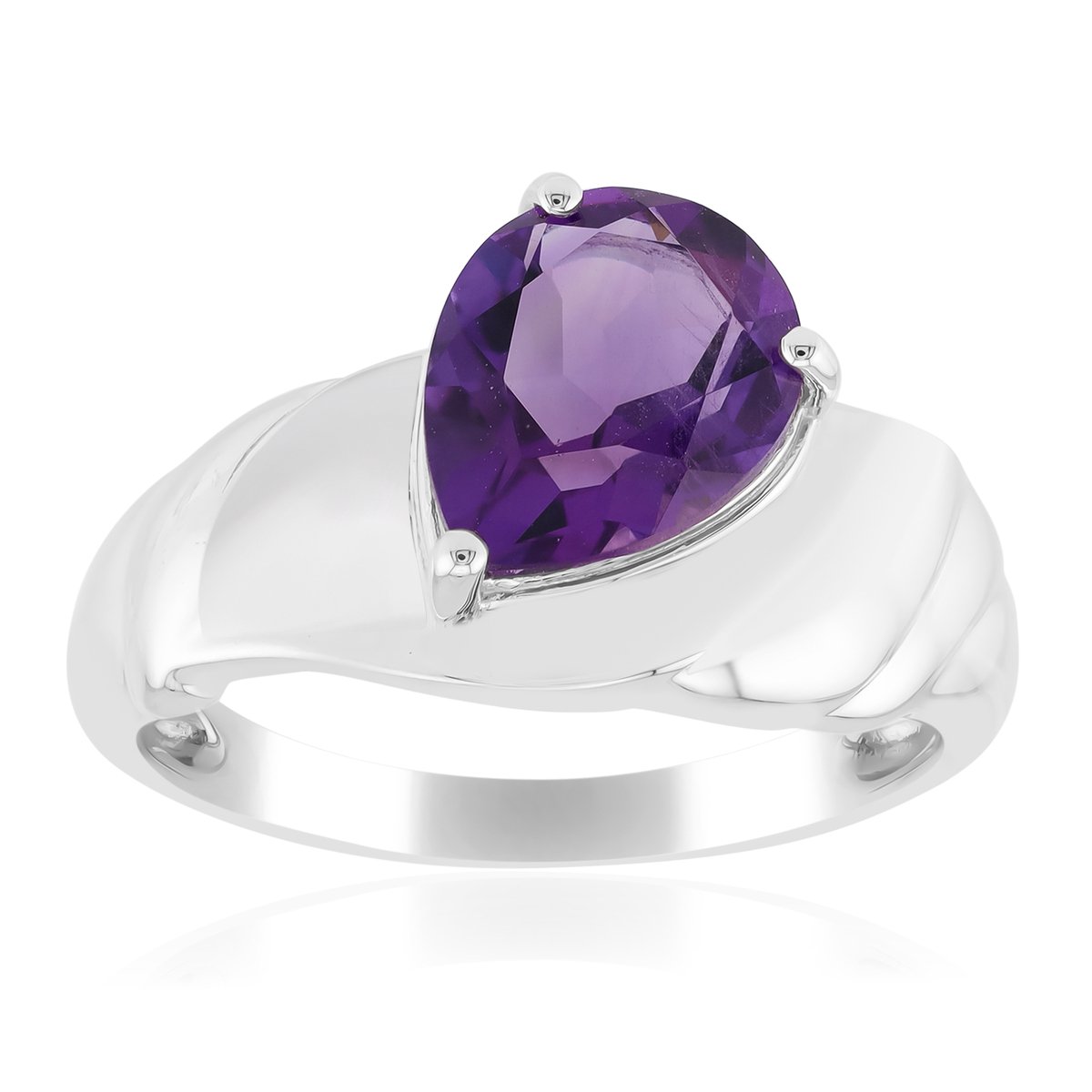 Cavill - 925 Sterling Zilver ring met 1,275 ct Uruguay Amethist - Palladium plating - Peervormige paarse edelsteen - Moderne brede damesring