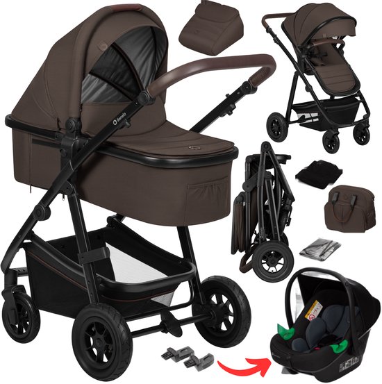 Poussette, nacelle, landau, siège auto, poussette et accessoires marron.