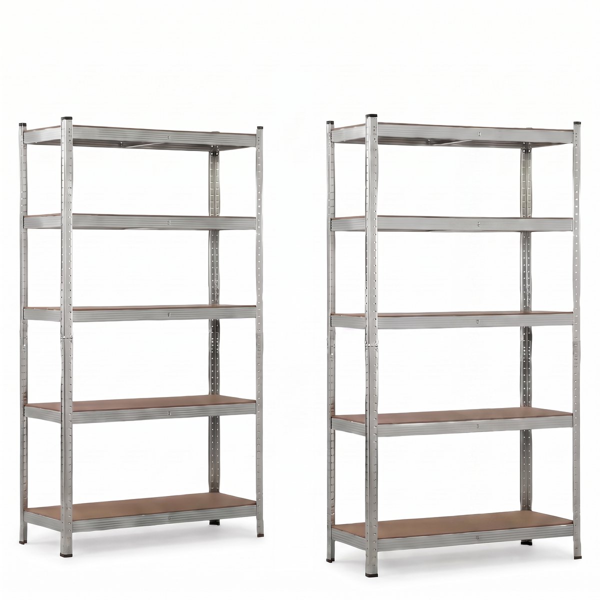 IvoQ Stellingkasten Set van 2 – 180 x 90 x 40 cm – Gegalvaniseerd Metaal – 5 MDF Legplanken – Voor Garage en Schuur